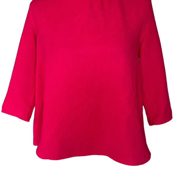 Tuckernuck Pomander Place Faye Fuchsia Pink Crepe Ruffled Neck Bow Top - XS - Picture 6 of 14